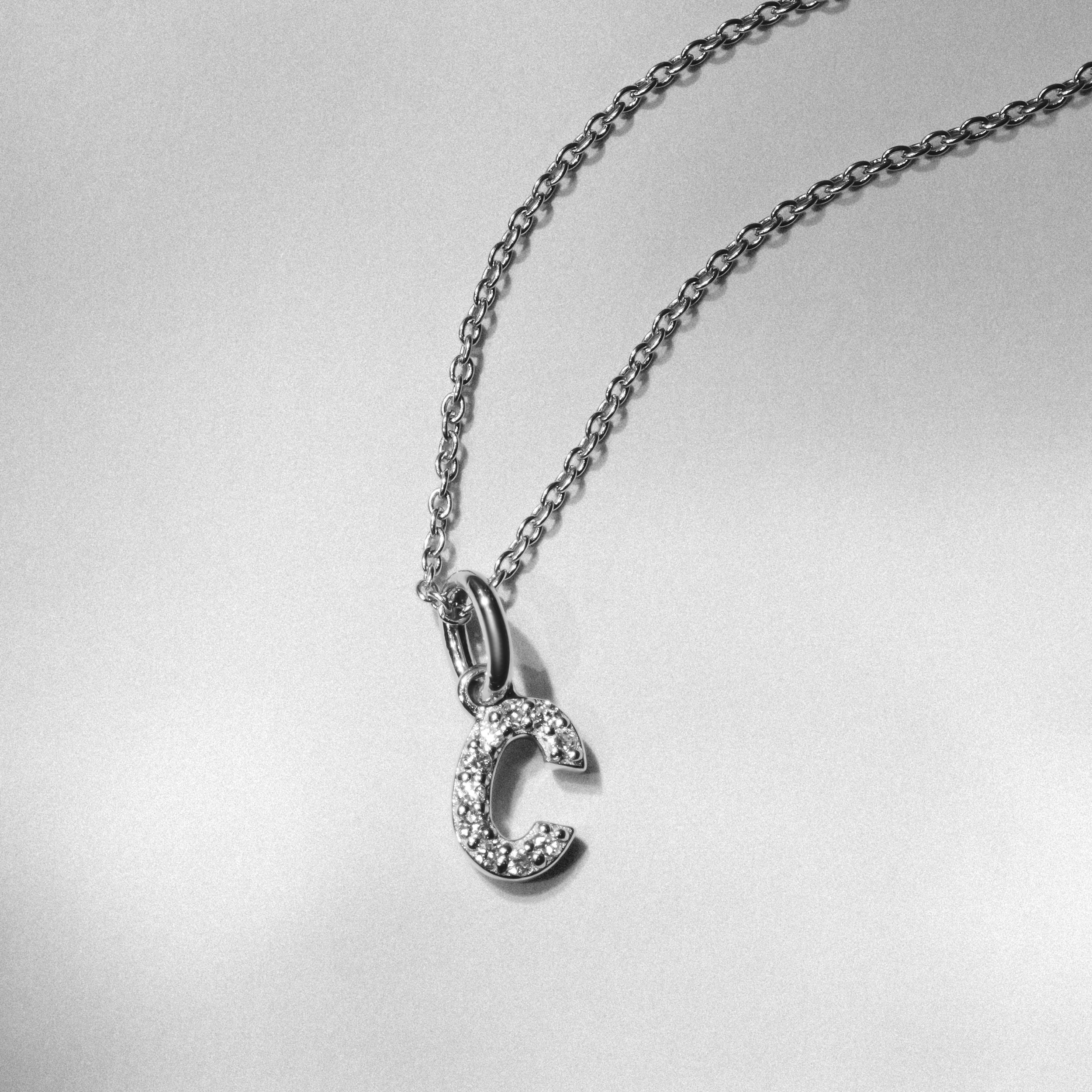 Love Letter Initial C Lab Diamond Necklace set in 925 Sterling Silver